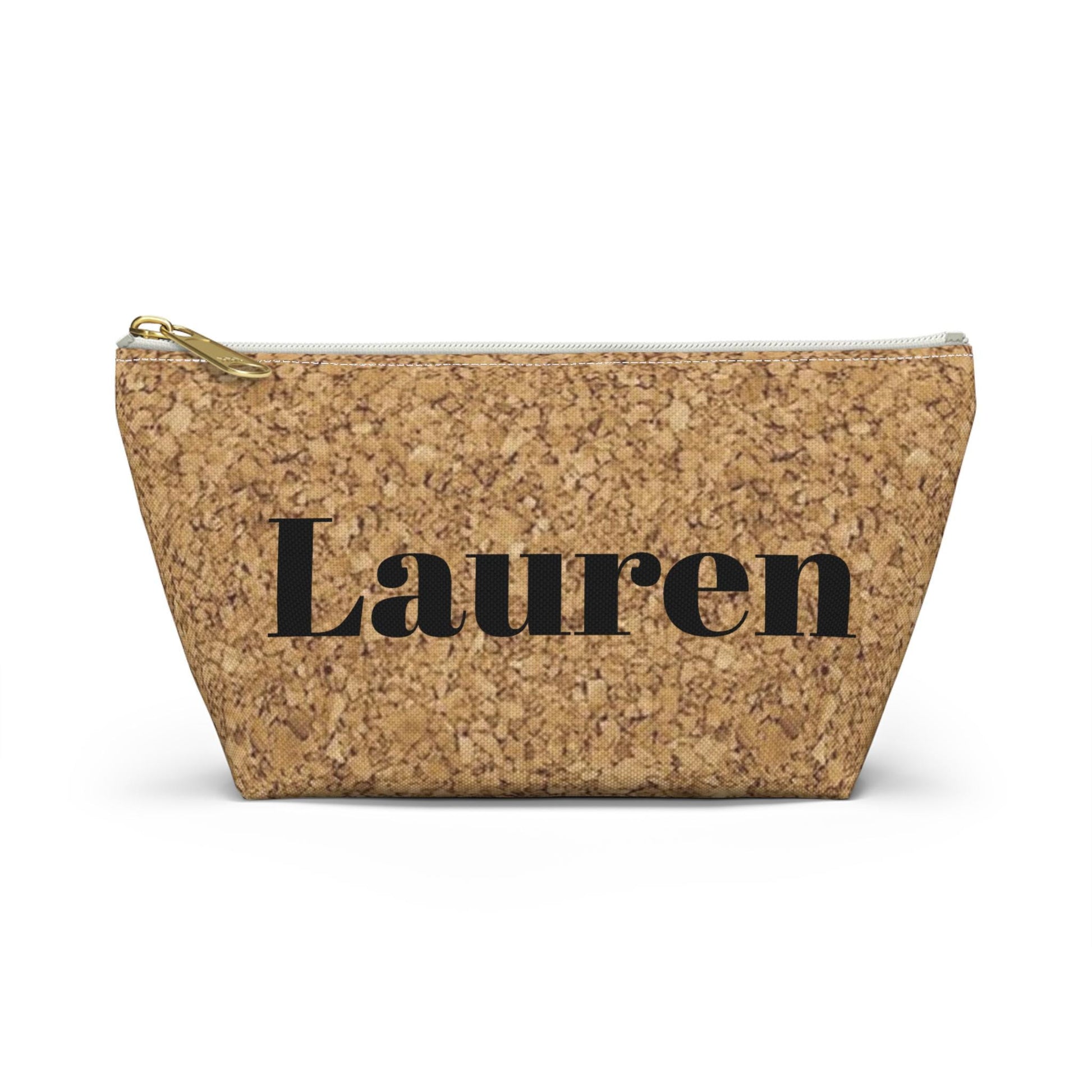 Personalized Wine Cork Accessory Pouch with T-Bottom, Wine Lover Gift, Customizable Makeup Bag, Small Travel Organizer, Eco-Friendly Zipper