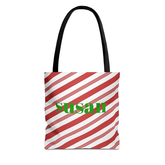 Christmas Peppermint Stick Tote Bag, Holiday Candy Cane Carryall, Festive Red and White Purse, Winter Shopping Bag, Christmas Gift Tote,