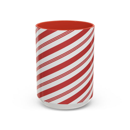 Peppermint Stick Ceramic Coffee Mug, Christmas Holiday Cup, Festive Winter Theme Tea Mug, Red and White Seasonal Beverage Mug, 11oz, 15oz