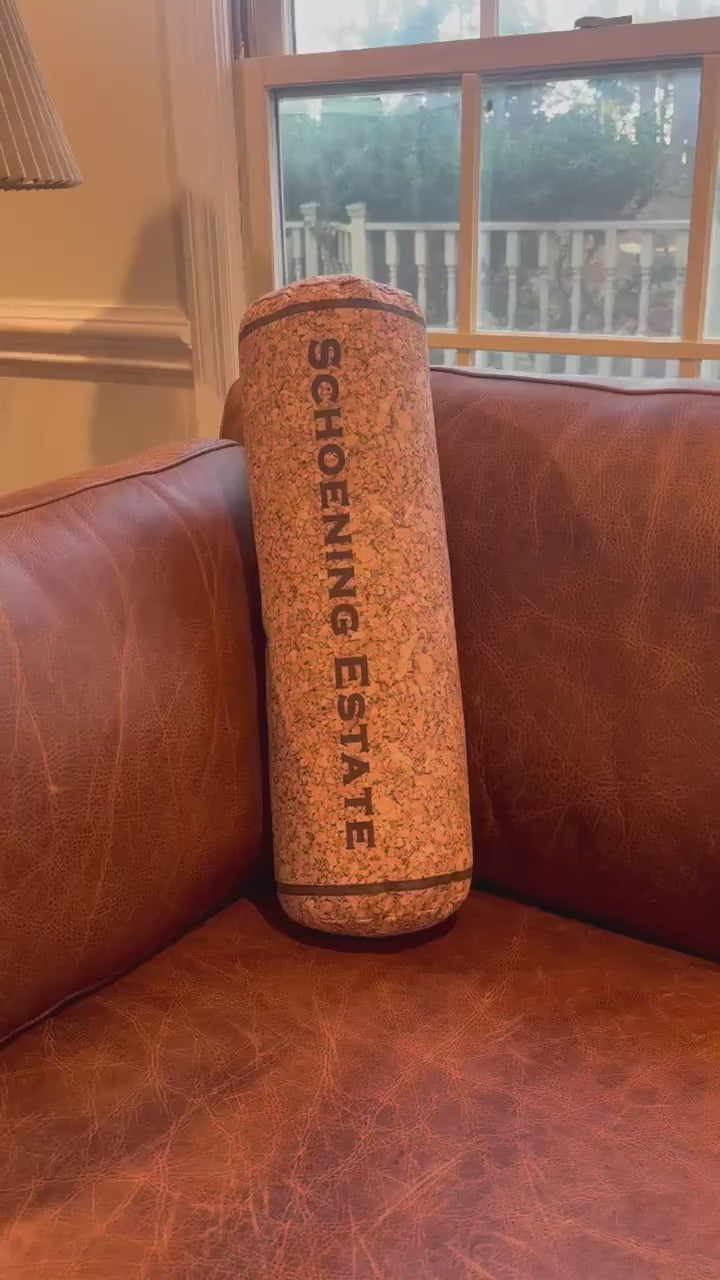 Custom embroidery wine cork pillow. Great wedding gift